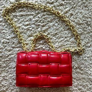 Red Leather Woven Crossbody Bag